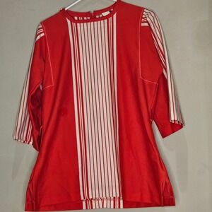 Vintage 70's Red and White Striped‎ Tunic / Short Dress with Belt Retro Hippie